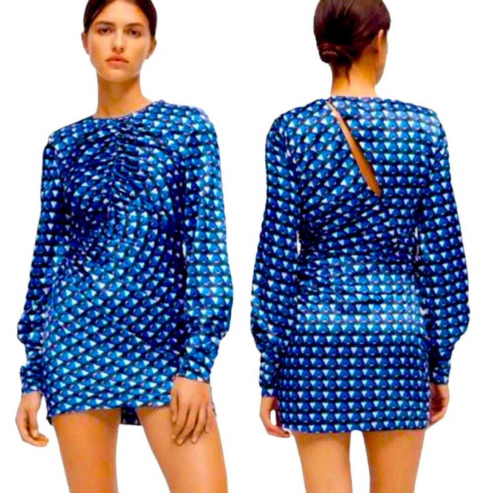 ZARA Asymmetrical Geometric Print Cutout Satin Mini Dress 8912/599/ Size M